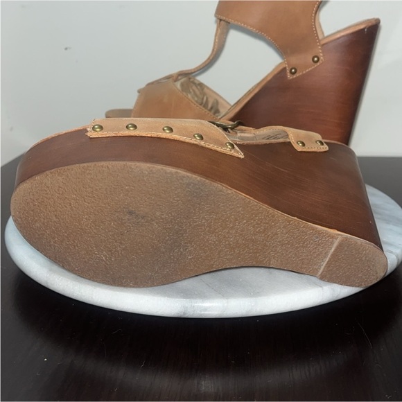 Steve Madden Wyliee Womens T Strap Peep Toe Leather Wedge Sandals Sz 9 - Picture 8 of 12